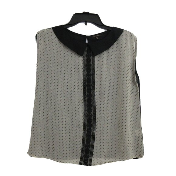 Max and Riley Blouse Size Medium Black Ivory Polka Dot Sheer Sleeveless Dressy - Picture 1 of 5